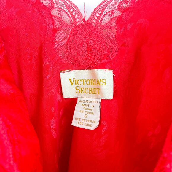 Vintage Victoria’s Secret Size S Lace Trim Slip Dress Bright Red Satin - Picture 5 of 10